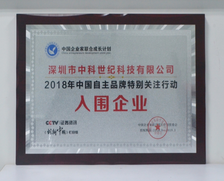 2018中国自主品牌入围证书